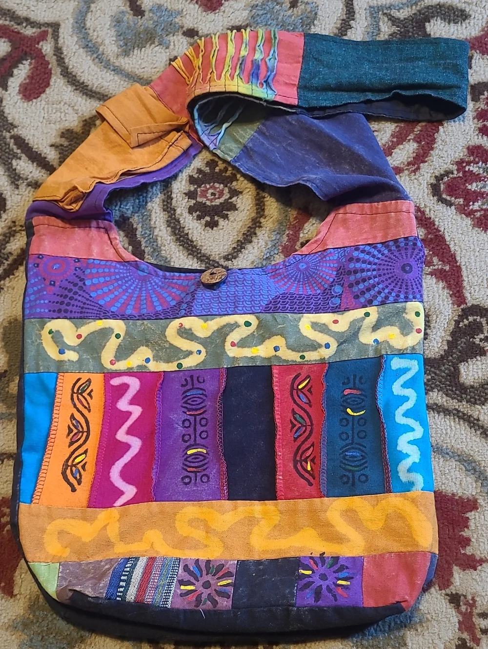 The Collection Royal Patchwork Hand-painted Boho Bohemian Hobo Bag Purse Artsy